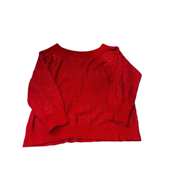 Red‎ Ashley Stewart Sparkly Plus Size 18/20 Cable Knit Sweater Gold Shimmer Cute - Picture 2 of 7
